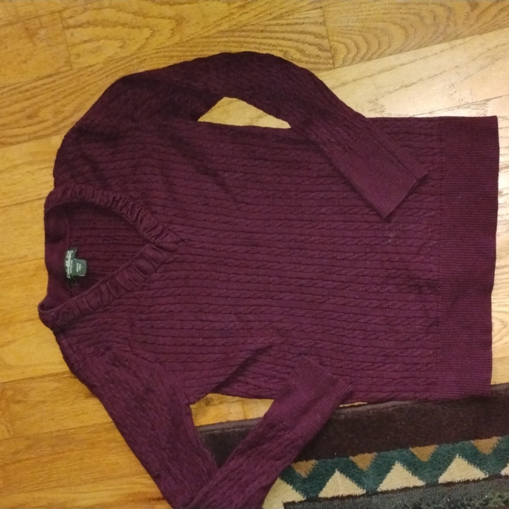 🍇 100% CLASSIC Eddie Bauer V-neck Sweater 💜 Plum/Grape Color VNUC Cable Stitc